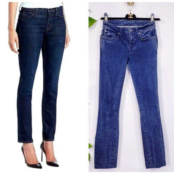 HELMUT LANG USA Women's Dark Blue Washed Ankle Skinny Jeans 24 Mid Rise Slim Fit - Picture 1 of 16